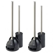 mDesign Modern Slim Compact Freestanding Plastic Toilet Bowl Brush and Plunger Combo Set with Holder for Bathroom Storage- Sturdy  Heavy Duty  Deep Cleaning - Pack of 2  Black/Brushed Stainless Steel - B0759RP4GS
